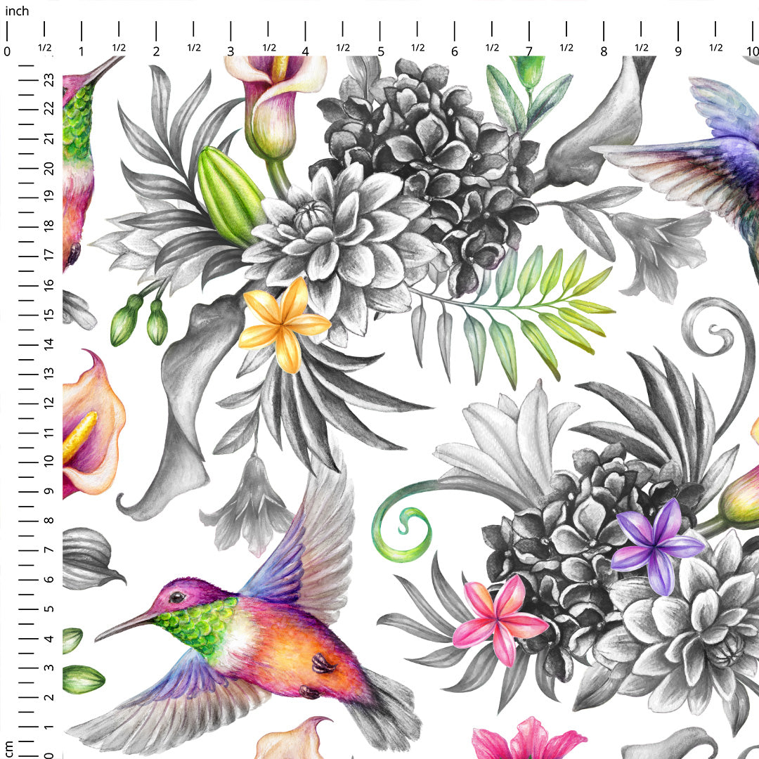 Hummingbirds White Fabric