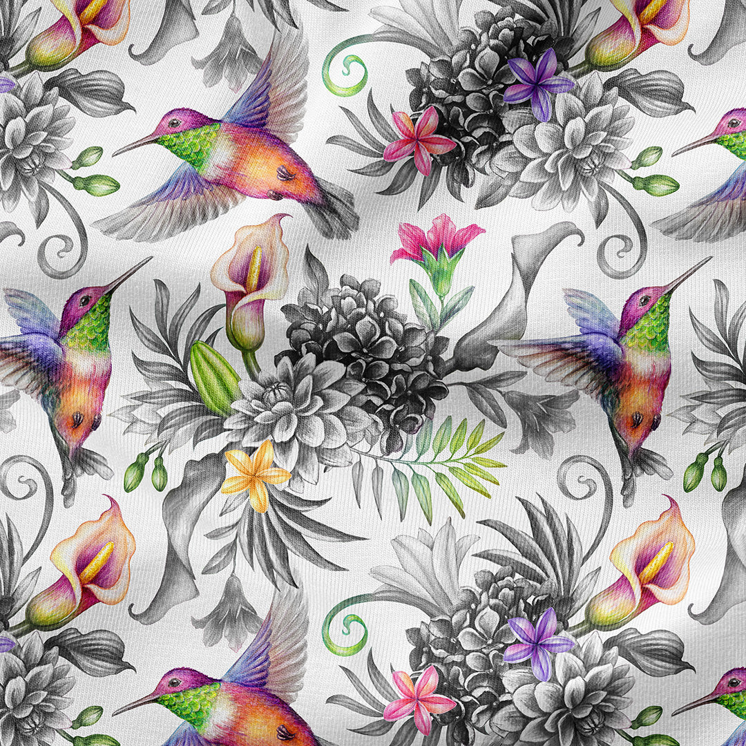 Hummingbirds White Fabric