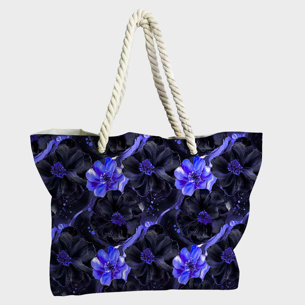 Inky Flowers Black and Purple Fabric