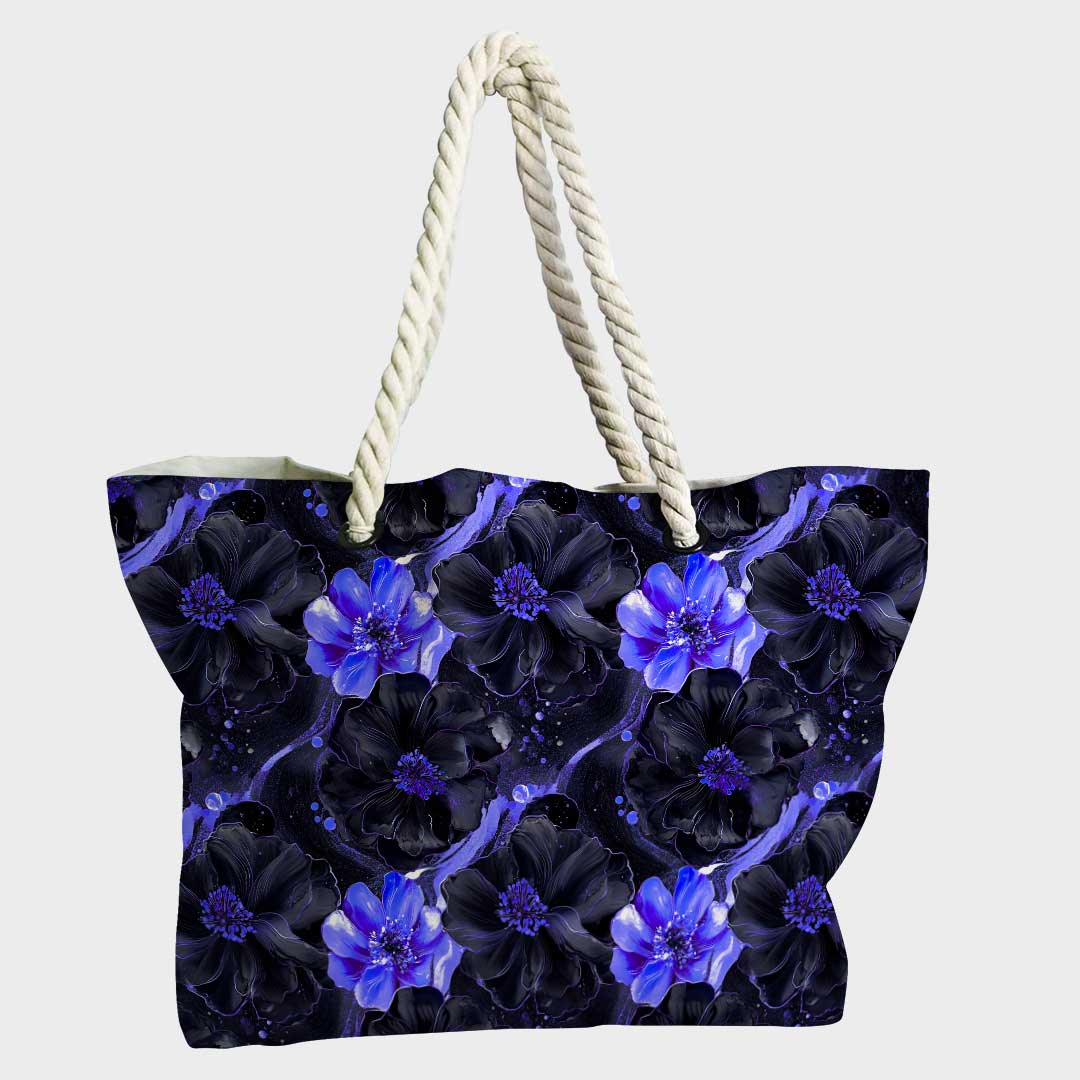 Inky Flowers Black and Purple Fabric