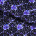 Inky Flowers Black and Purple Fabric