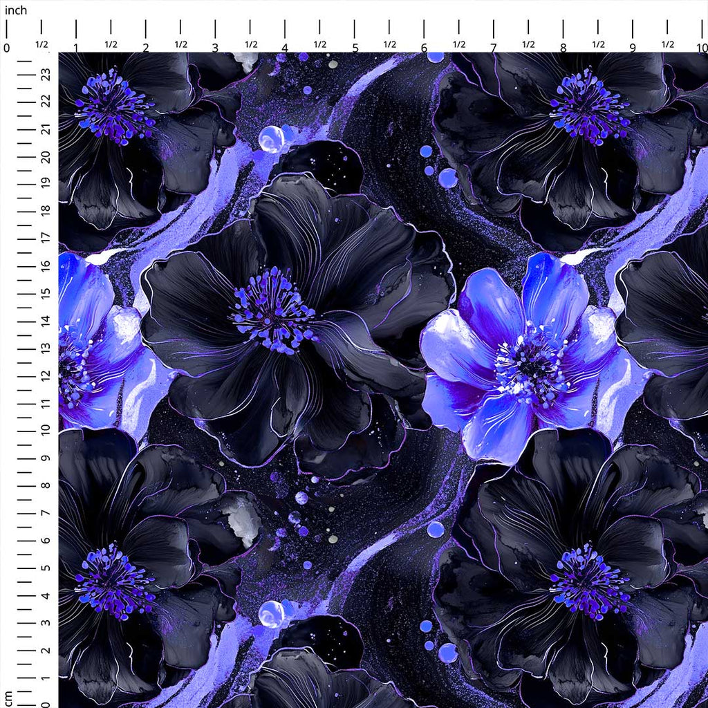 Inky Flowers Black and Purple Fabric