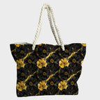 Inky Flowers Black and Gold Fabric