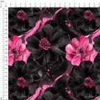 Inky Flowers Black and Pink Fabric