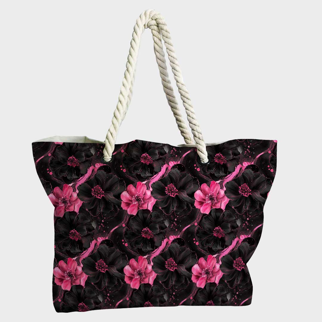 Inky Flowers Black and Pink Fabric