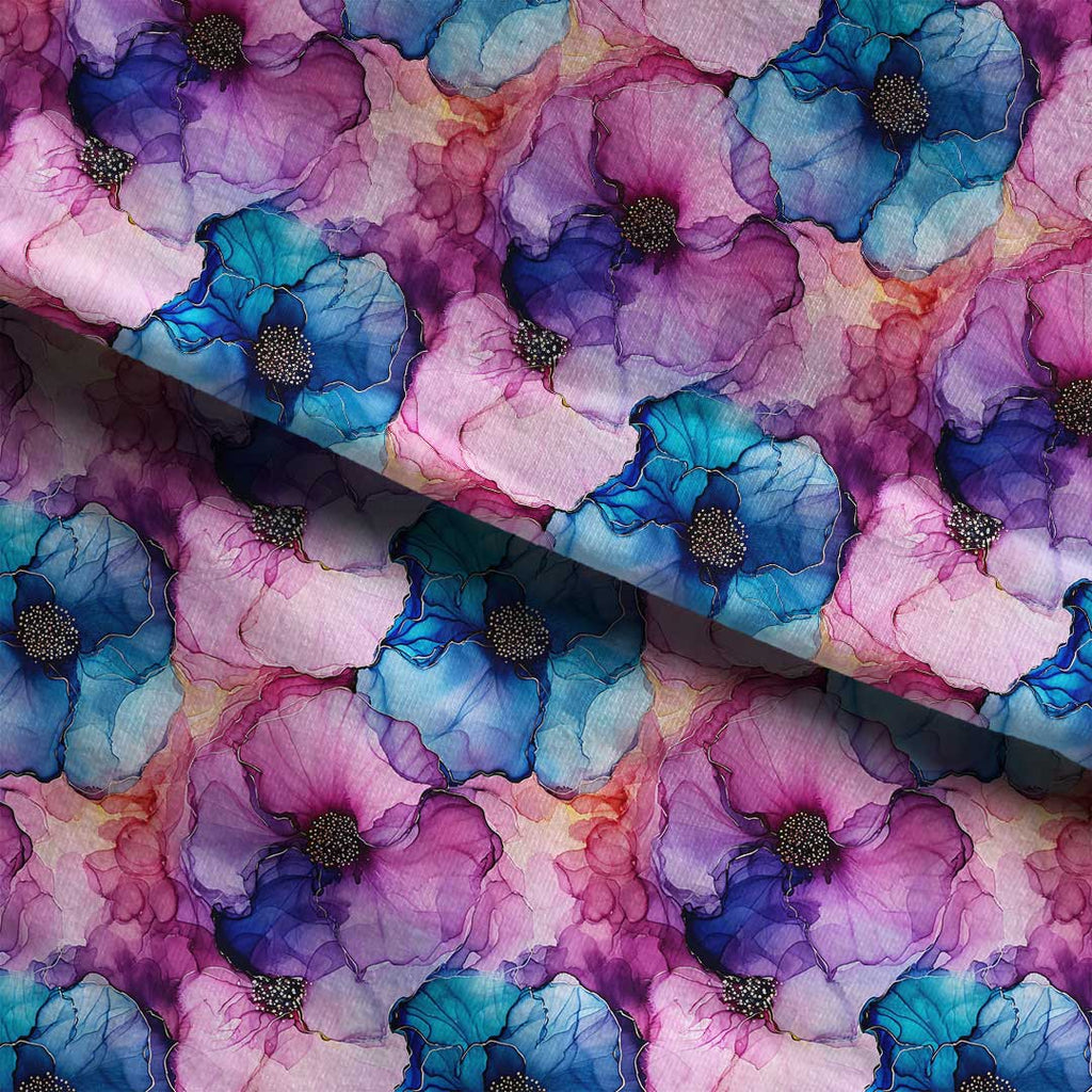 Inky Flowers Blue and Pink Fabric