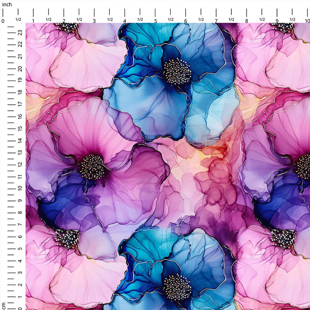 Inky Flowers Blue and Pink Fabric