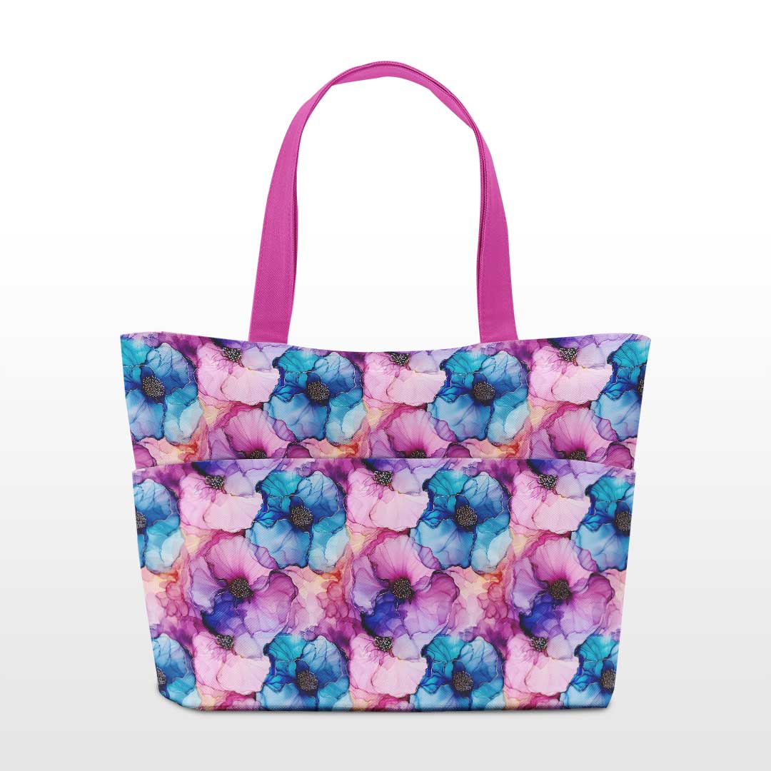 Inky Flowers Blue and Pink Fabric