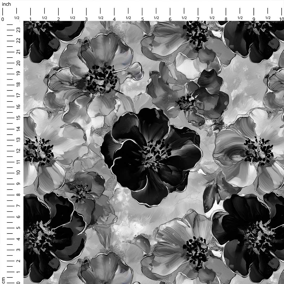 Inky Flowers Mono Fabric