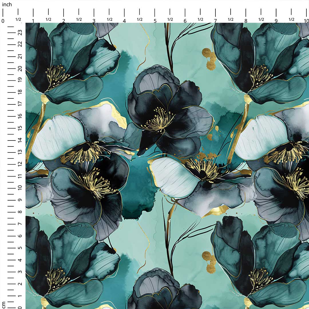 Inky Flowers Teal Fabric