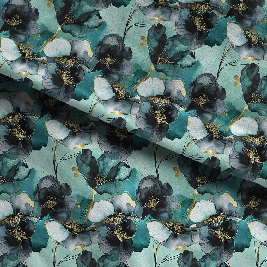 Inky Flowers Teal Fabric