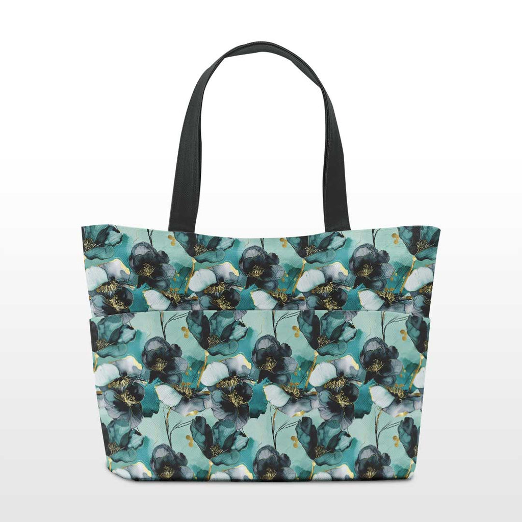 Inky Flowers Teal Fabric