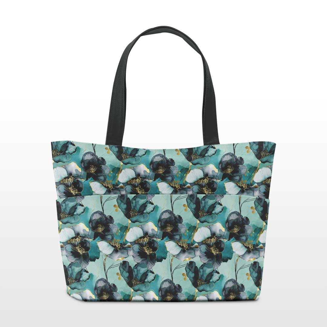 Inky Flowers Teal Fabric