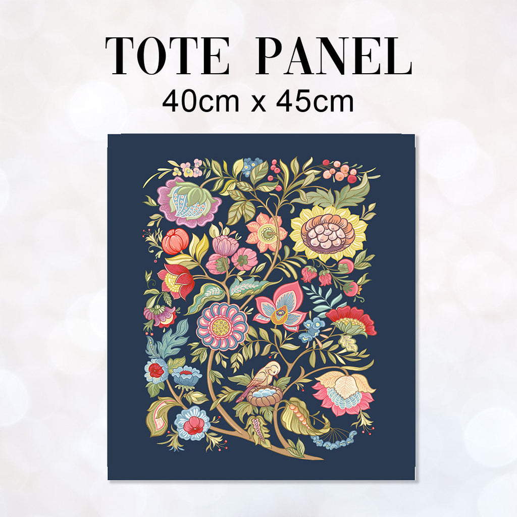 TOTE Jacobean Floral Navy Fabric Bag Panel TP-757