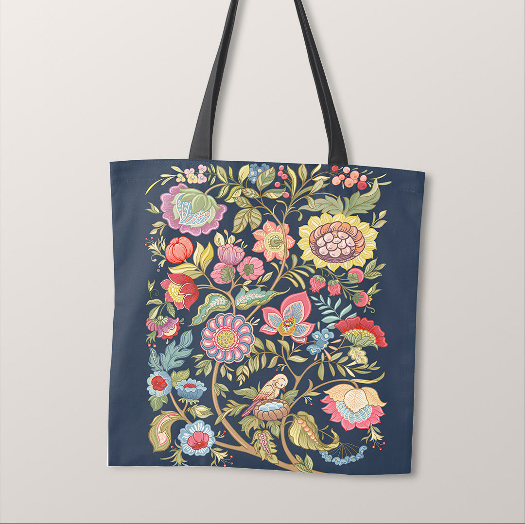 TOTE Jacobean Floral Navy Fabric Bag Panel TP-757