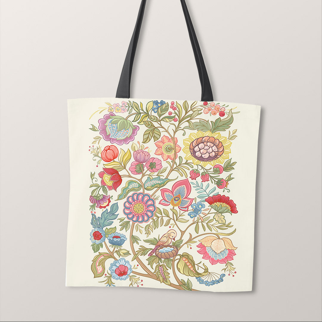 TOTE Jacobean Floral Cream Fabric Bag Panel TP-756