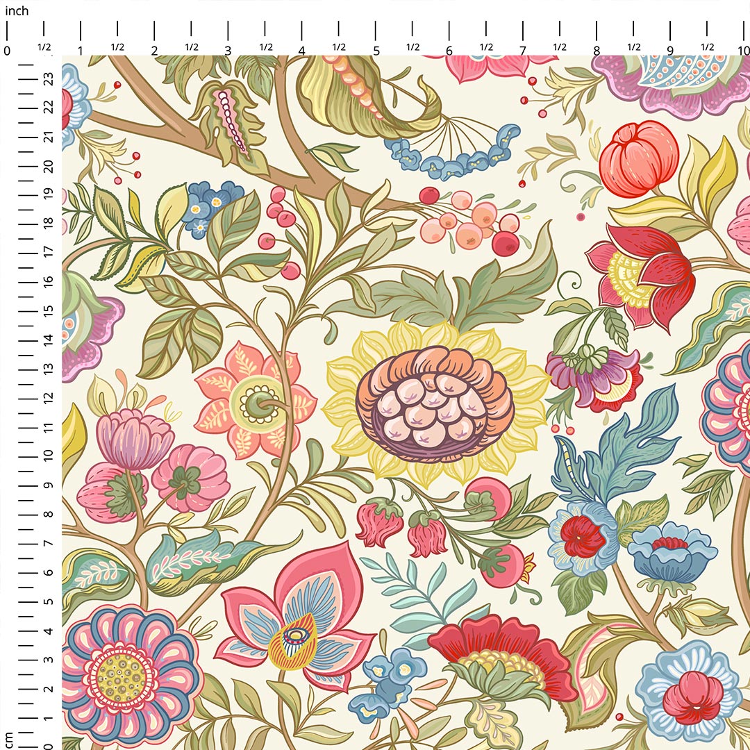 Jacobean Floral Cream Fabric