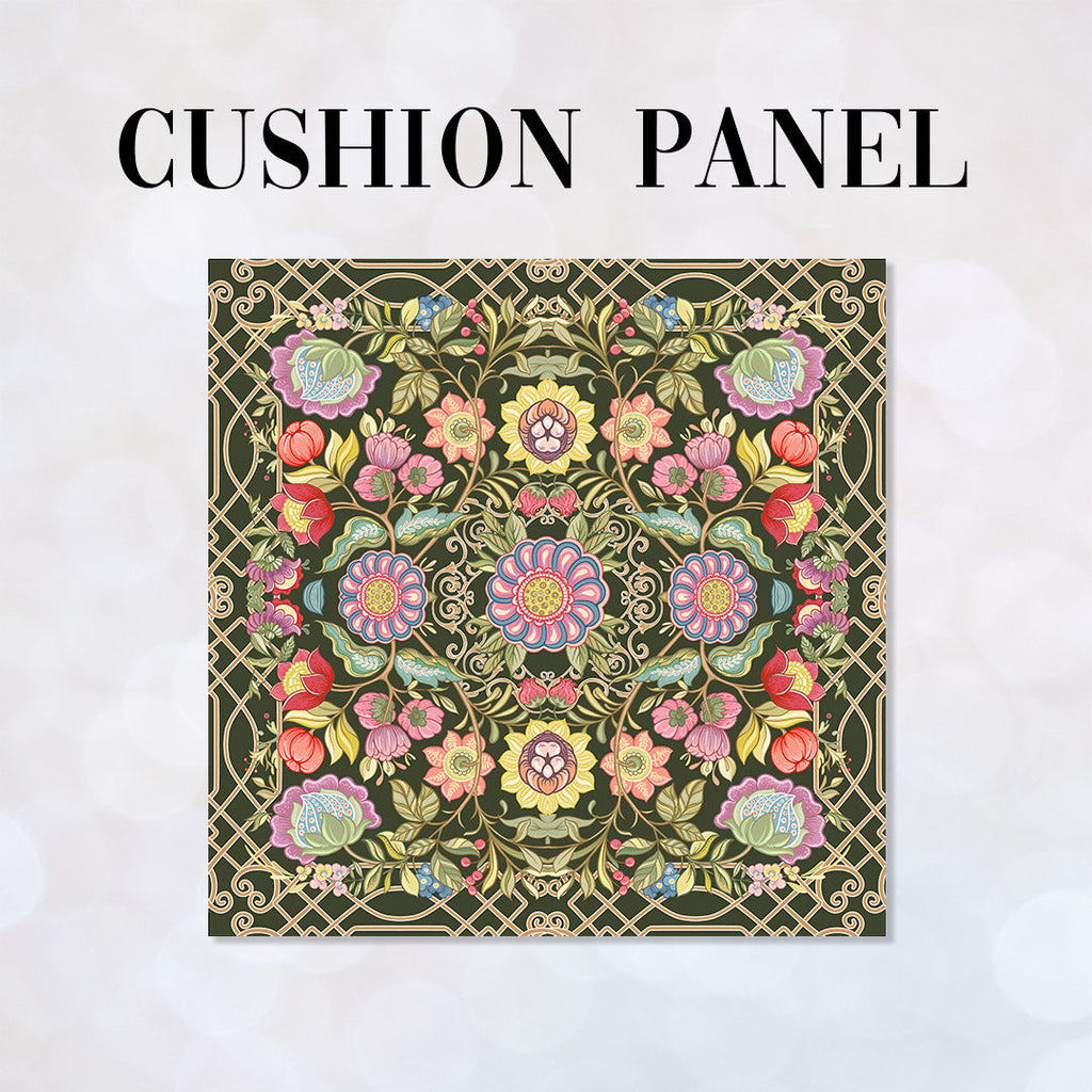 CUSHION Jacobean Floral Green Fabric Panel CP-638