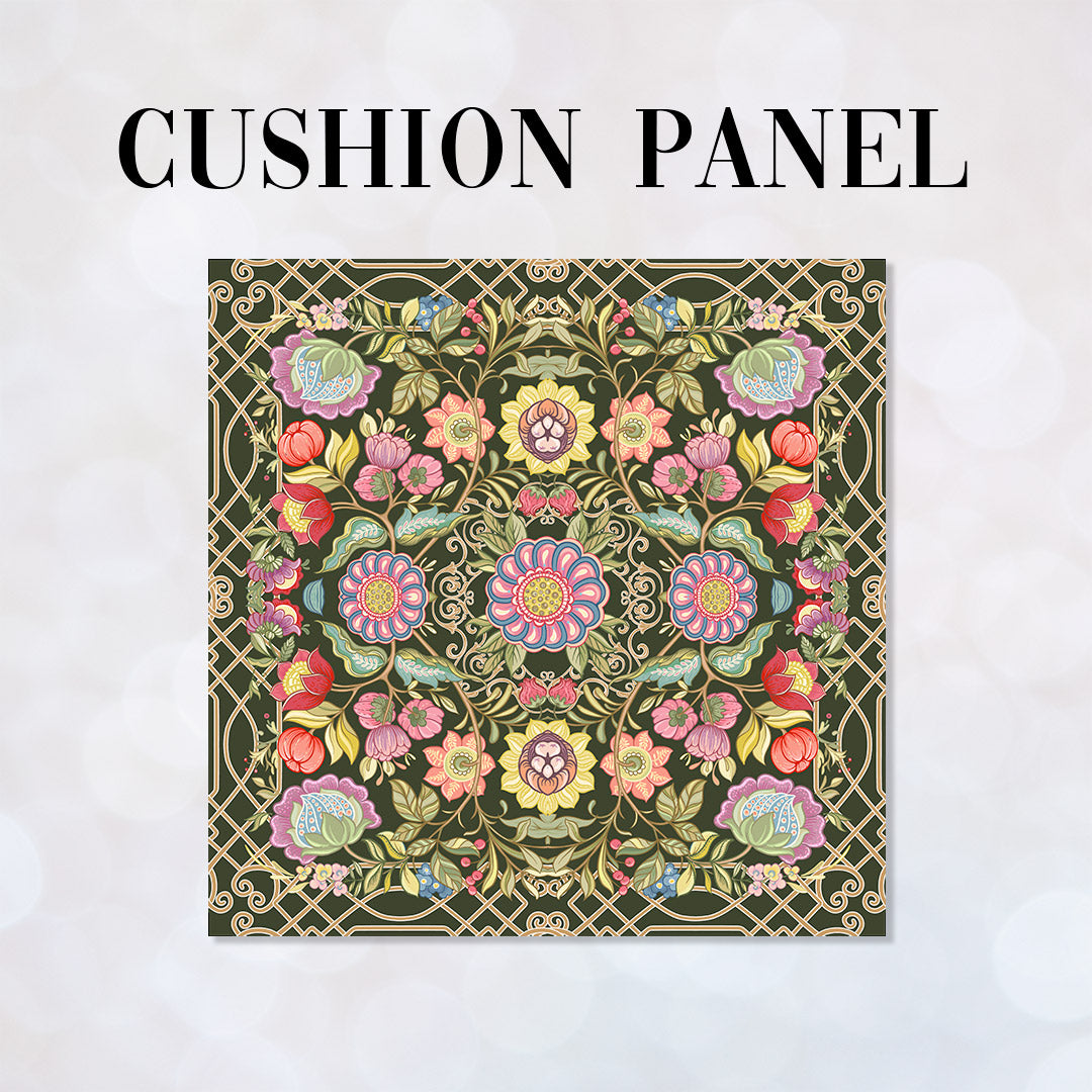 CUSHION Jacobean Floral Green Fabric Panel CP-638