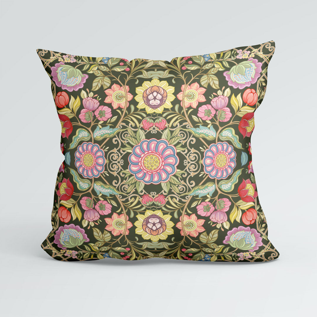 CUSHION Jacobean Floral Green Fabric Panel CP-638