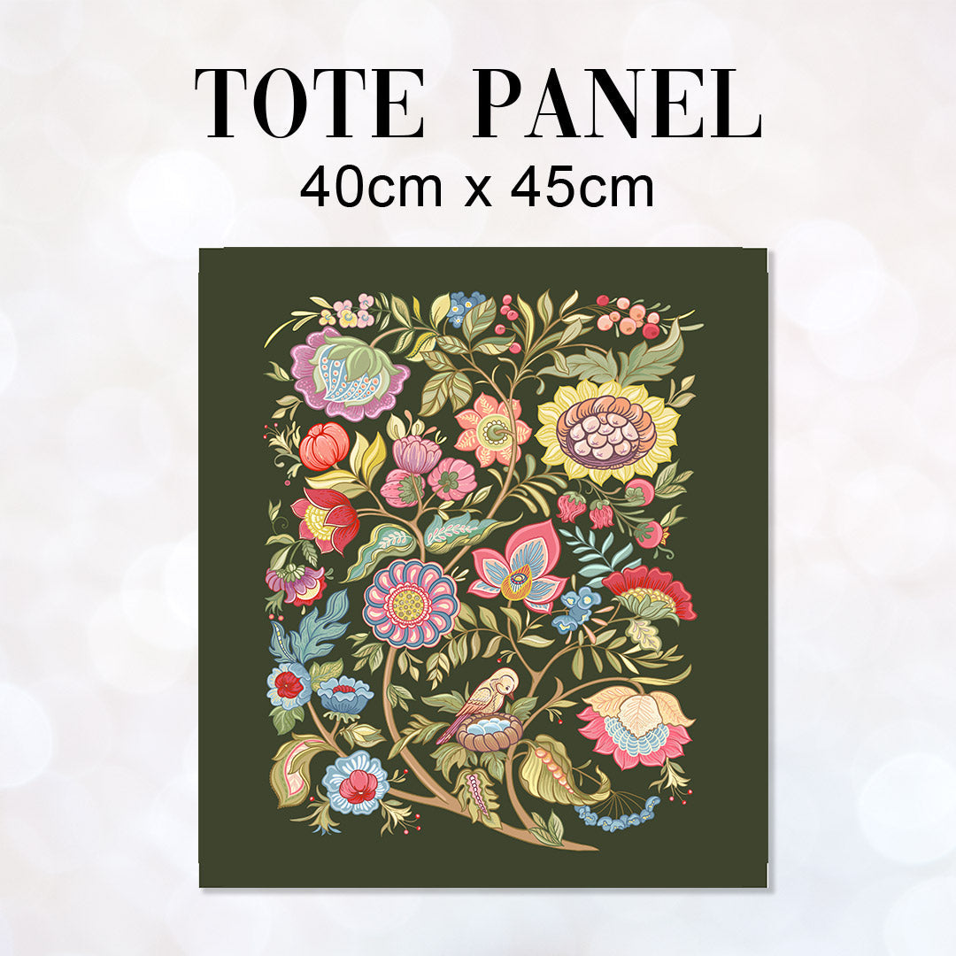TOTE Jacobean Floral Green Fabric Bag Panel TP-755
