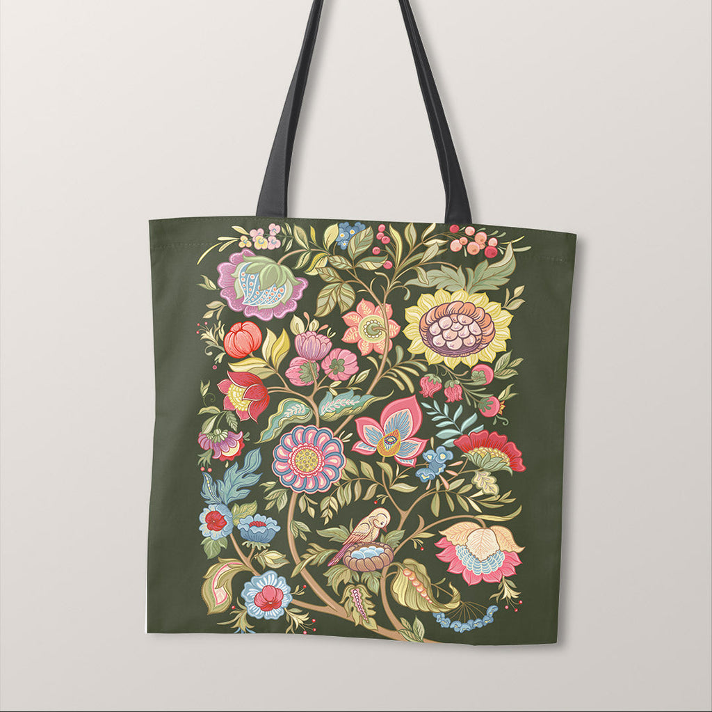 TOTE Jacobean Floral Green Fabric Bag Panel TP-755