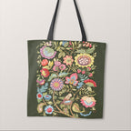 TOTE Jacobean Floral Green Fabric Bag Panel TP-755