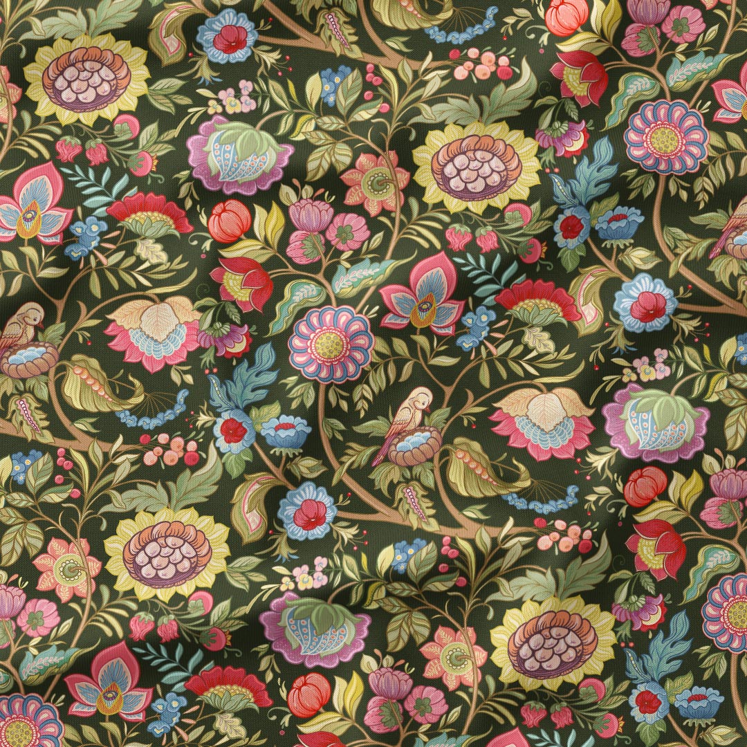 Jacobean Floral Green Fabric