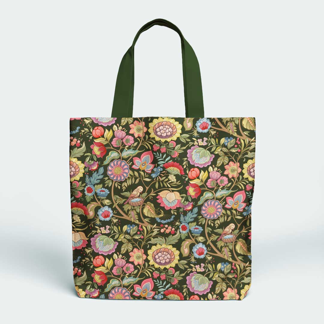 Jacobean Floral Green Fabric