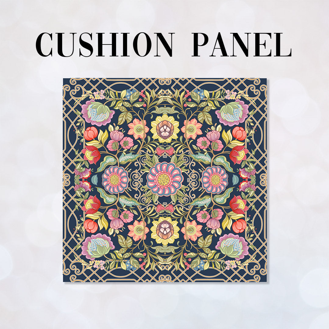 CUSHION Jacobean Floral Navy Fabric Panel CP-639