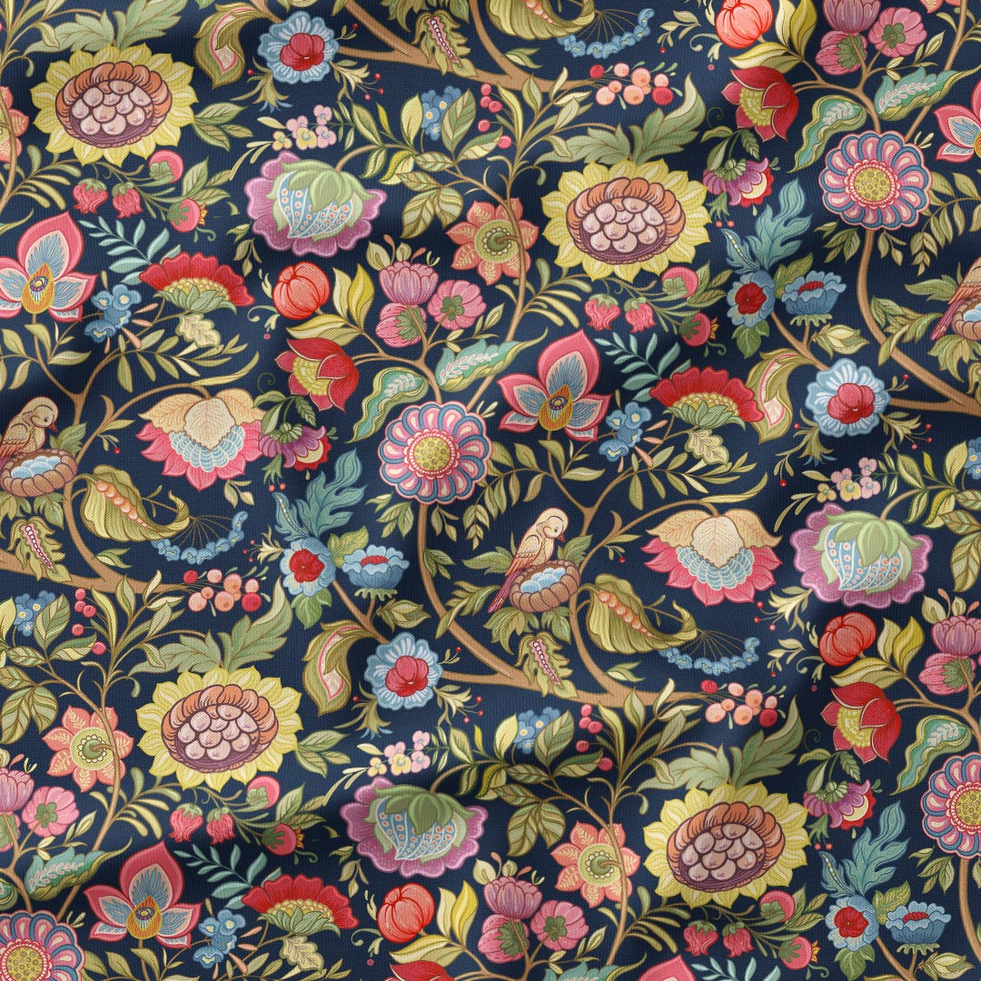 Jacobean Floral Navy Fabric