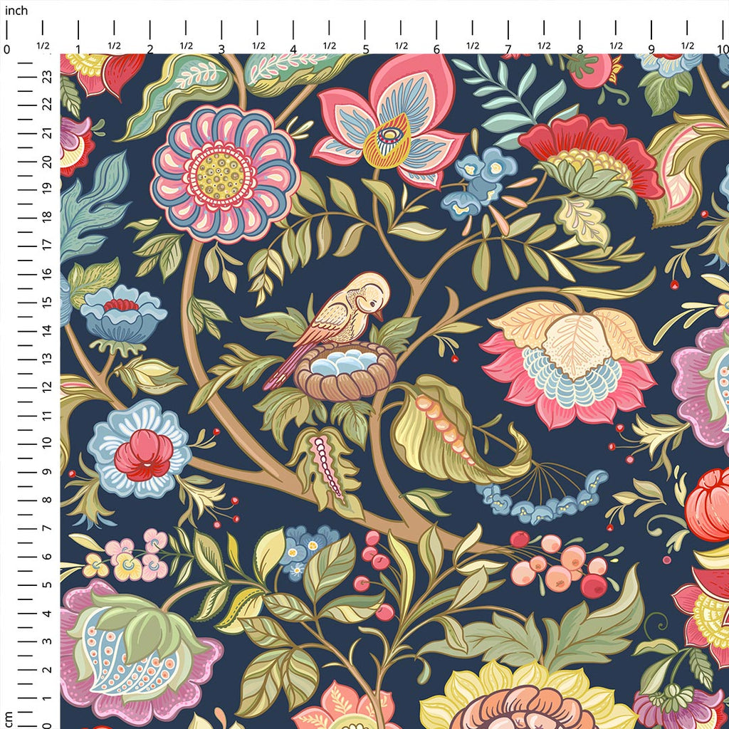 Jacobean Floral Navy Fabric
