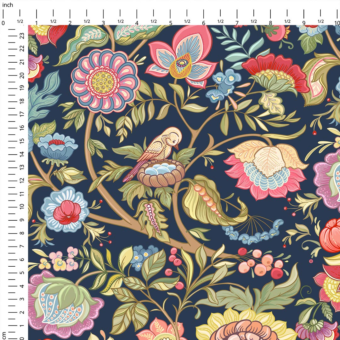 Jacobean Floral Navy Fabric