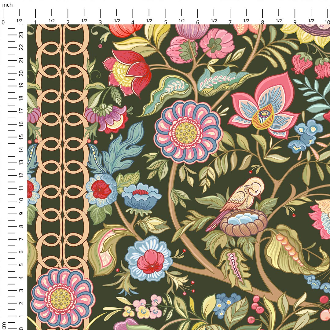 Jacobean Garden Green Fabric