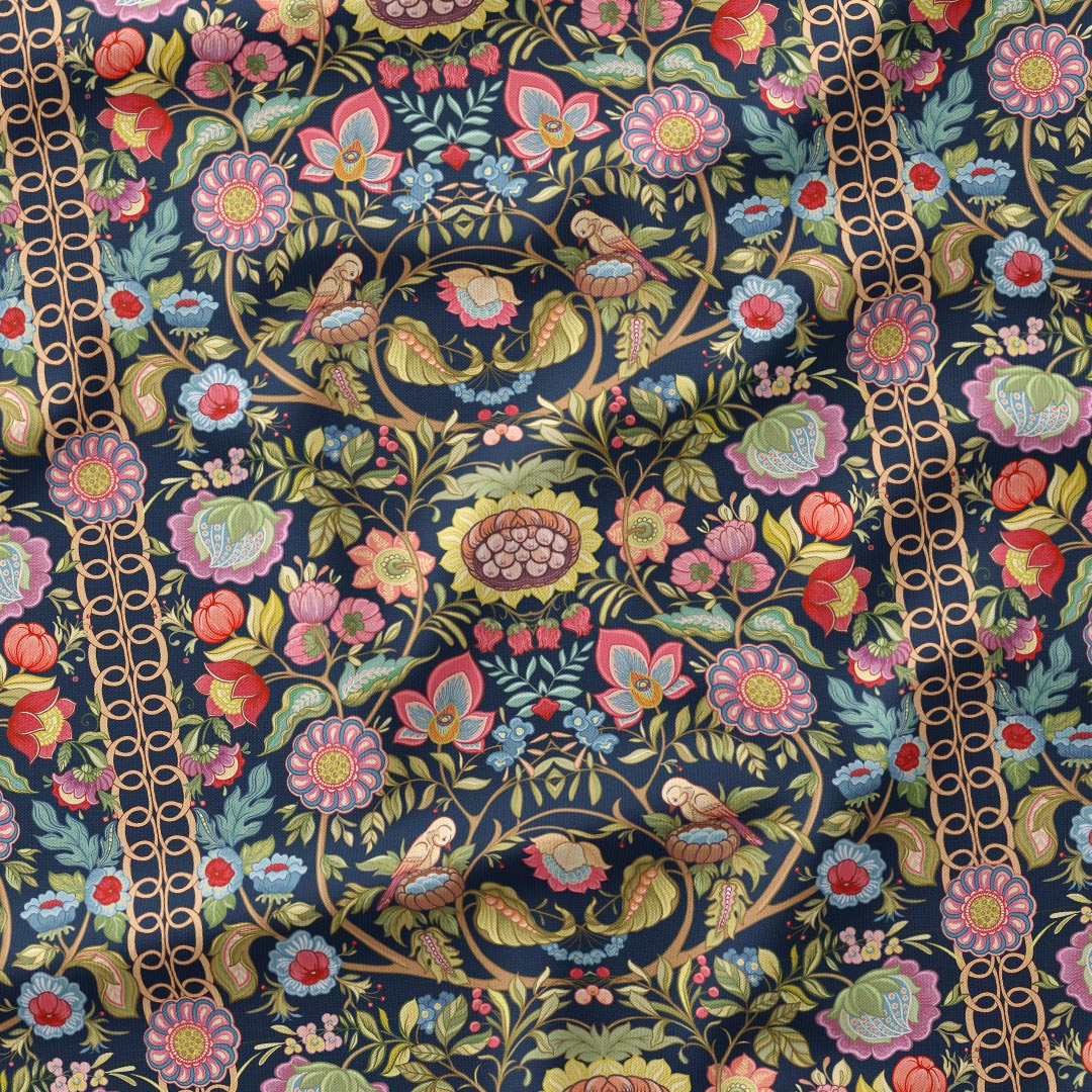 Jacobean Garden Navy Fabric