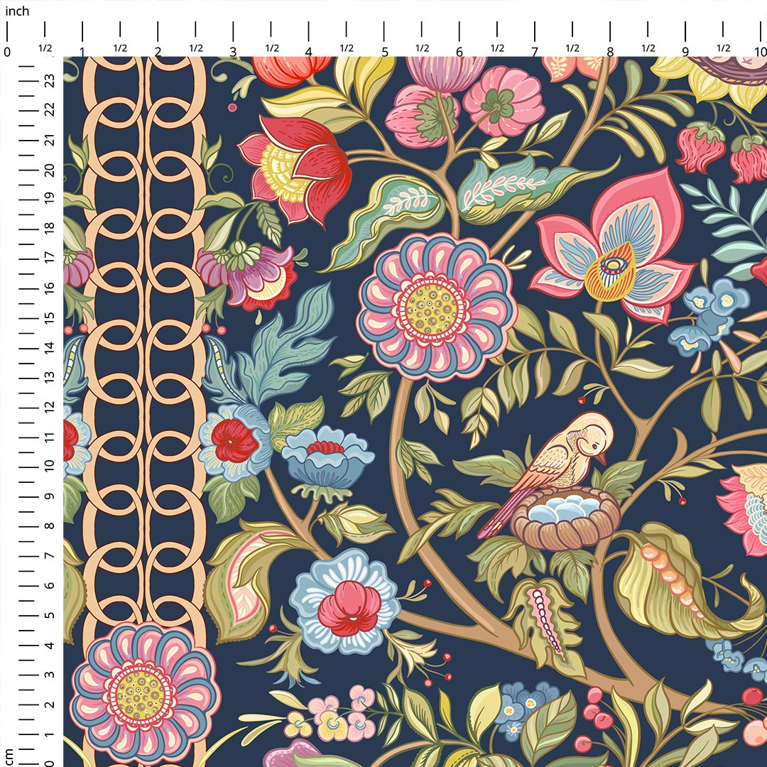 Jacobean Garden Navy Fabric