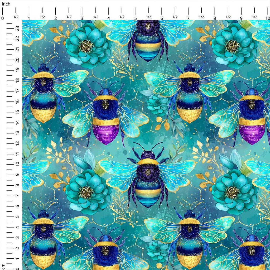 Jewel Bees Blue Fabric