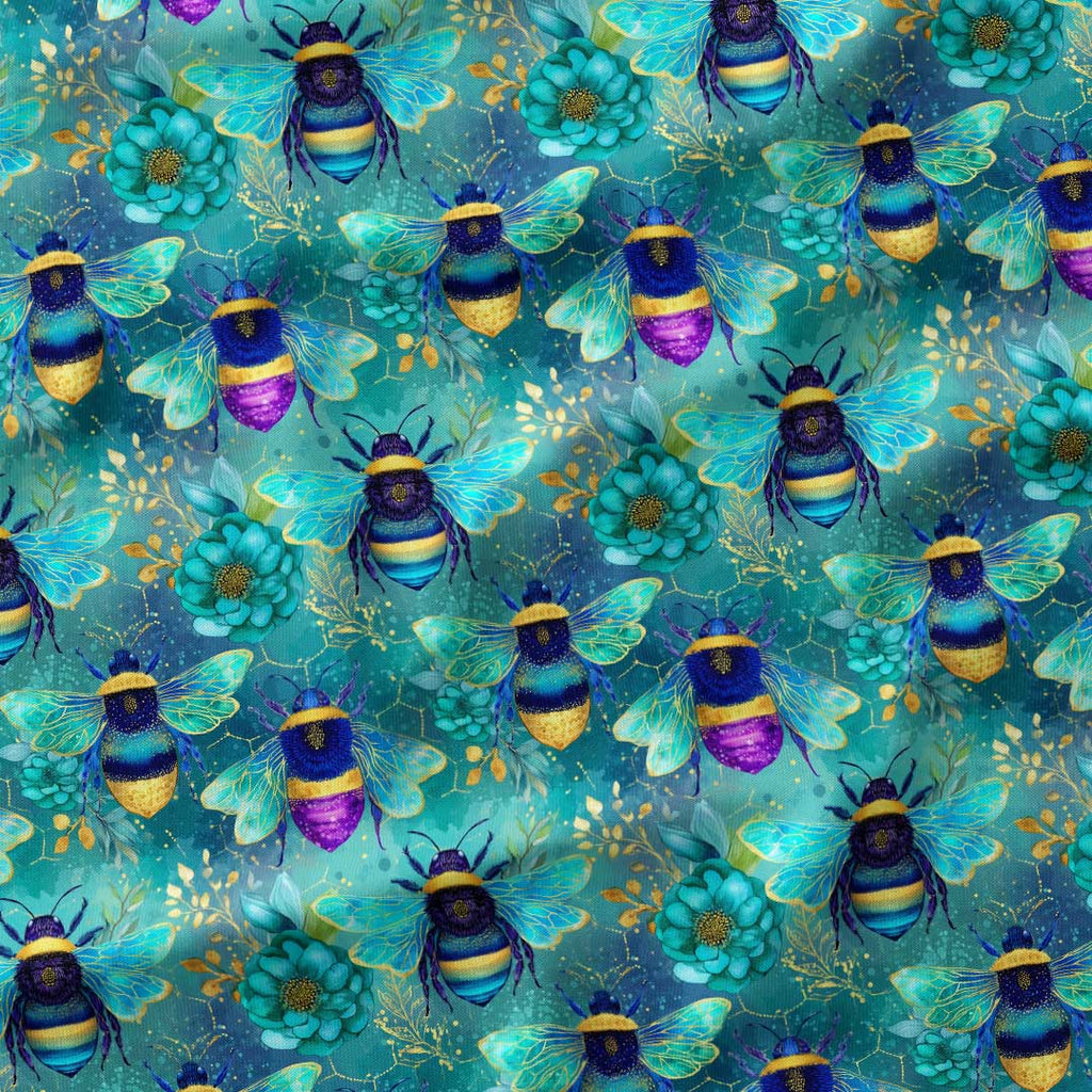 Jewel Bees Blue Fabric