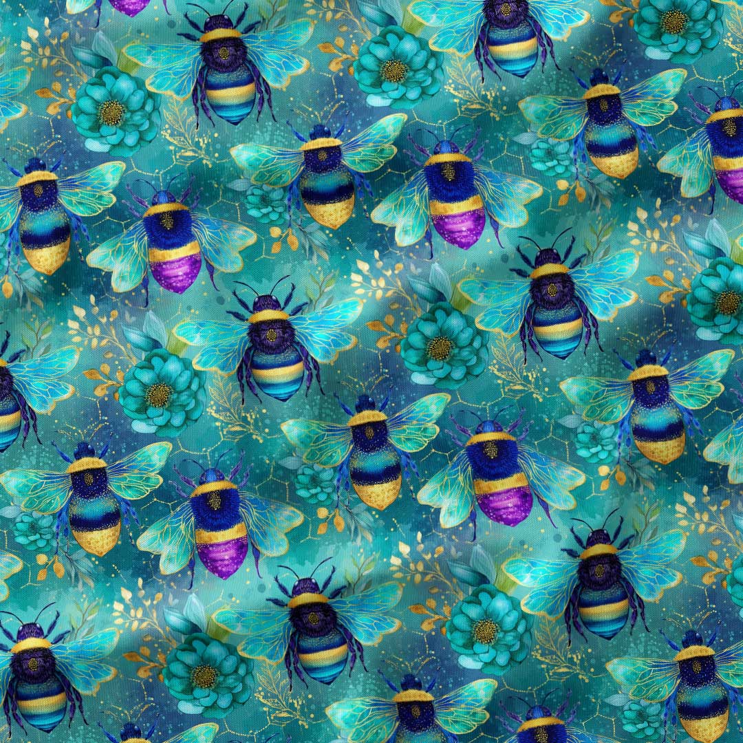 Jewel Bees Blue Fabric