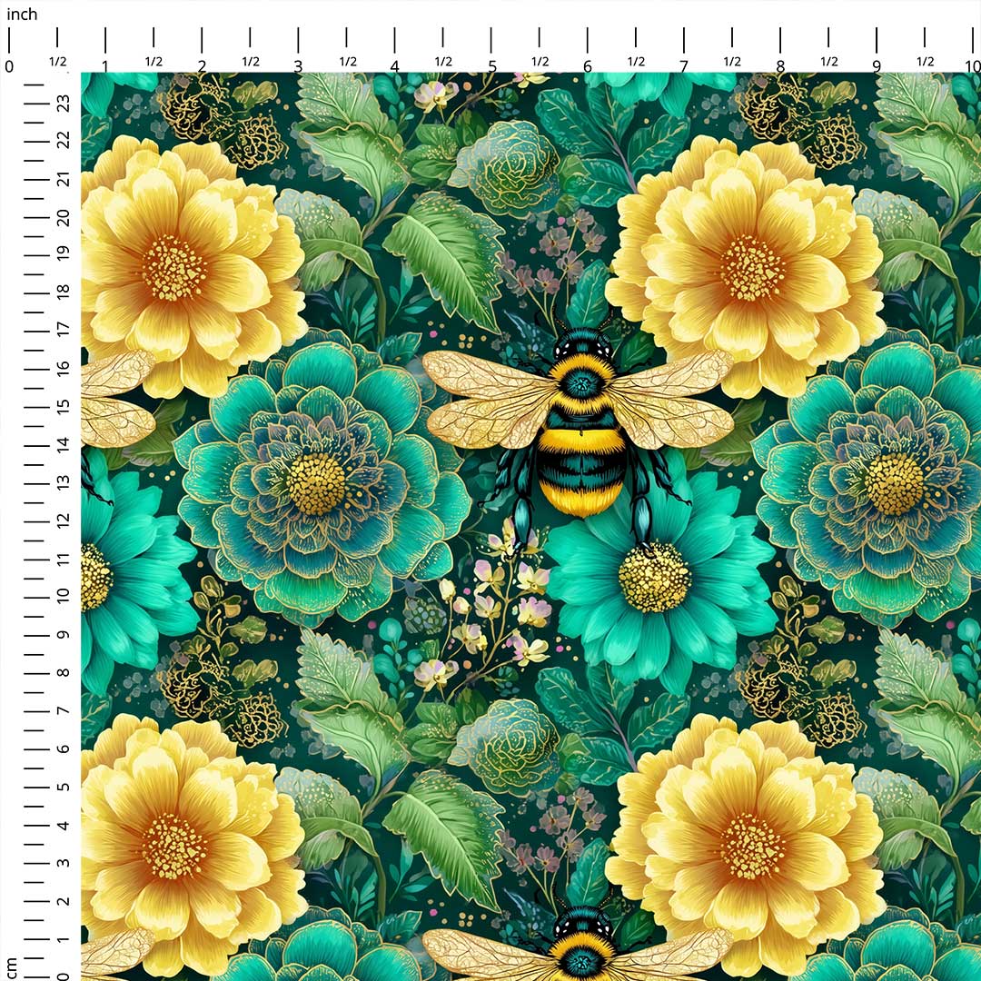 Jewel Bees Green Fabric