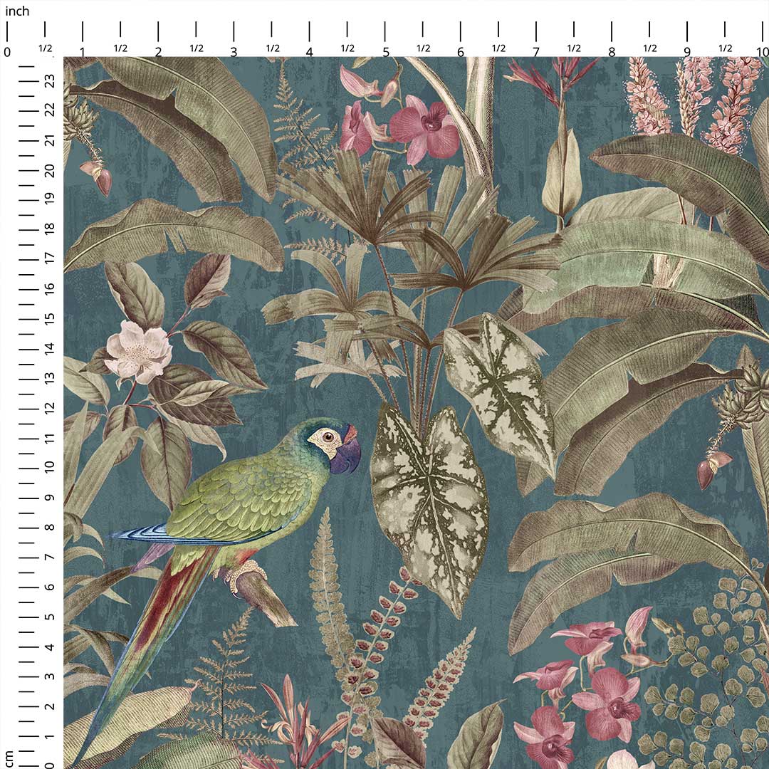 Jungle Elegance Blue Fabric