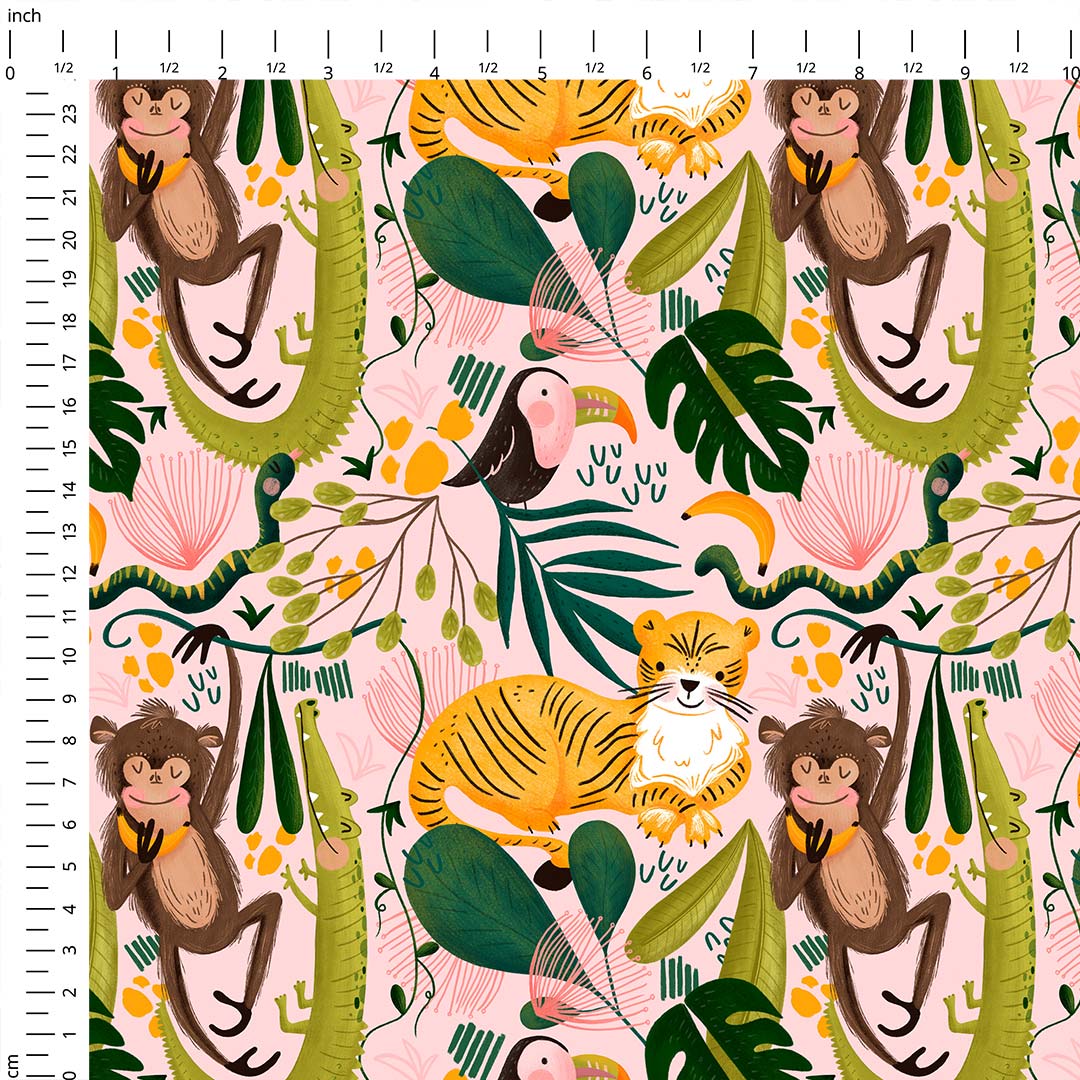 Jungle Life Pink Fabric