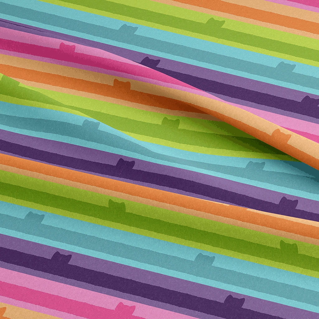 Rainbow Kitty Stripes Fabric