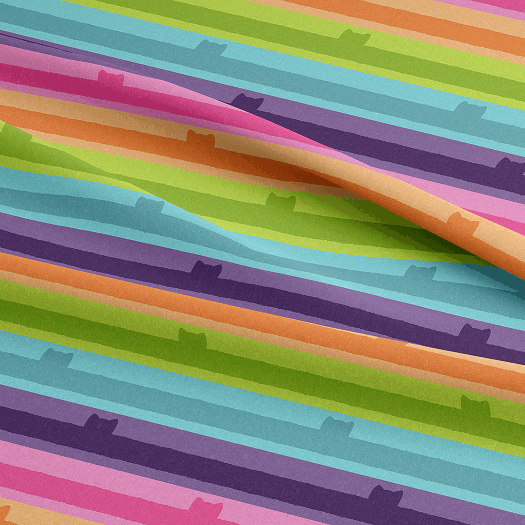 Rainbow Kitty Stripes Fabric