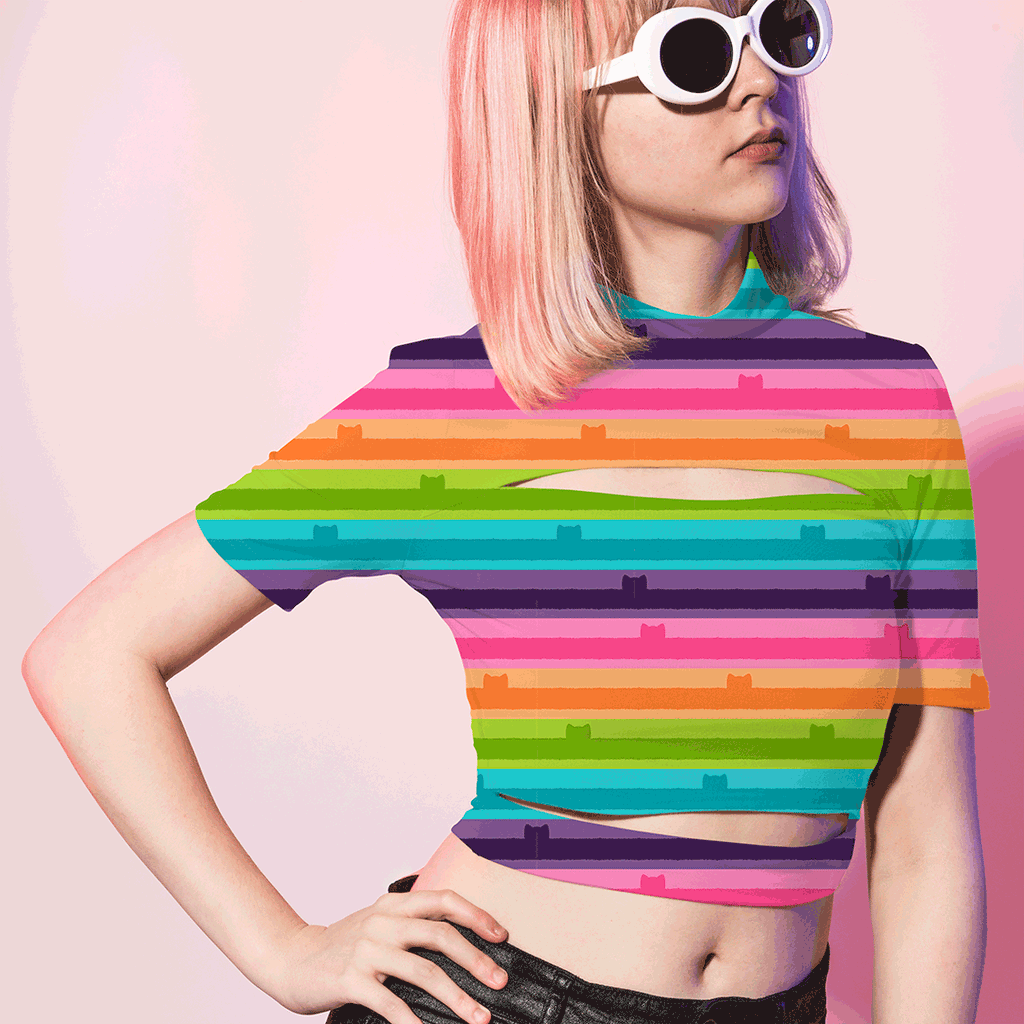 Rainbow Kitty Stripes Fabric