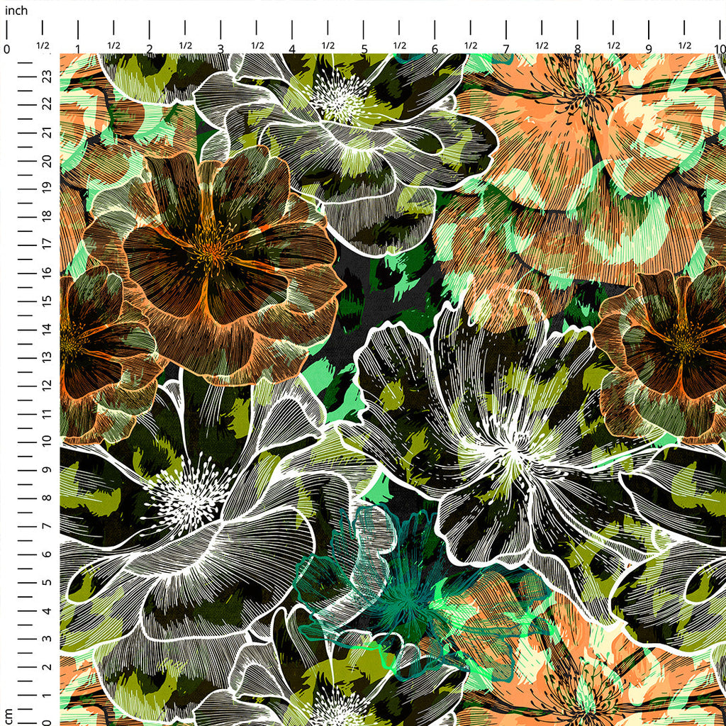 Large Autumn Flowers Fabric