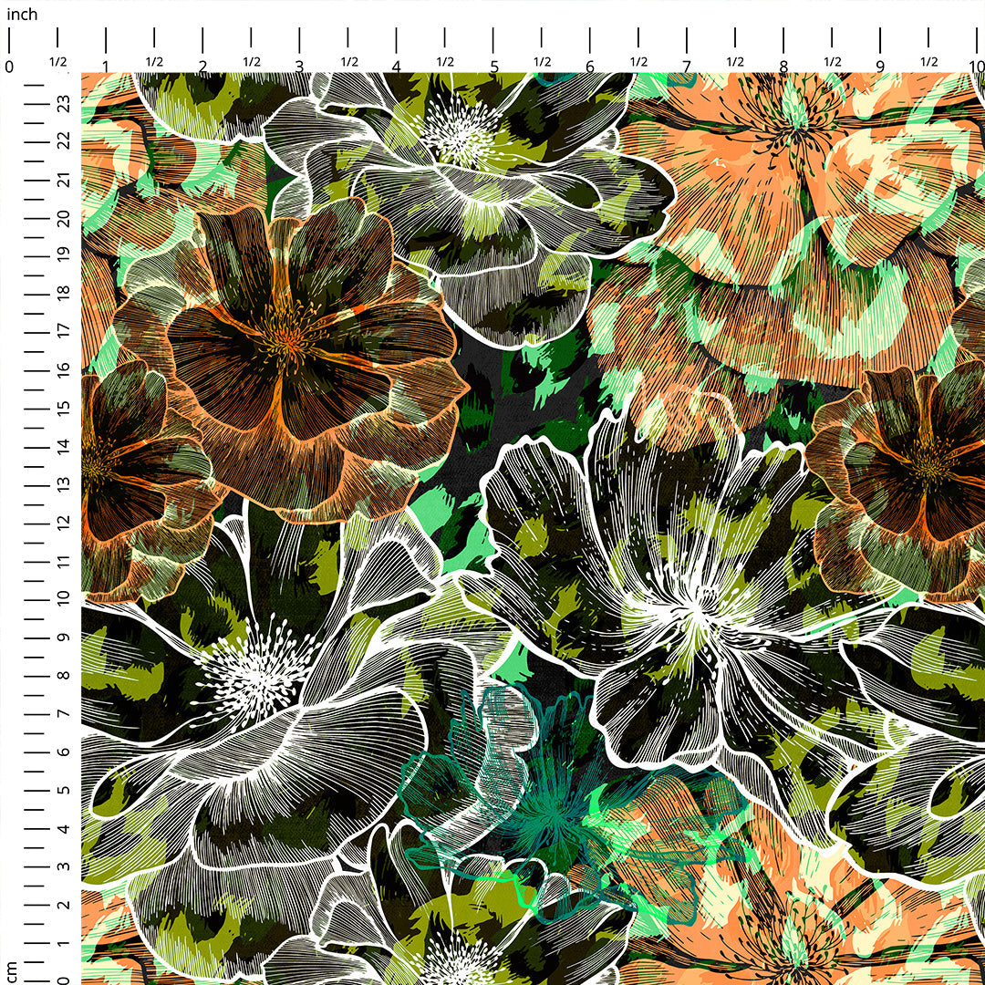 Large Autumn Flowers Fabric