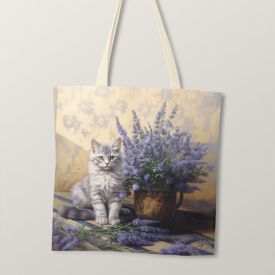 Lavender Cat Fabric Panel for sewing Tote Bags – Custom Fabrics UK