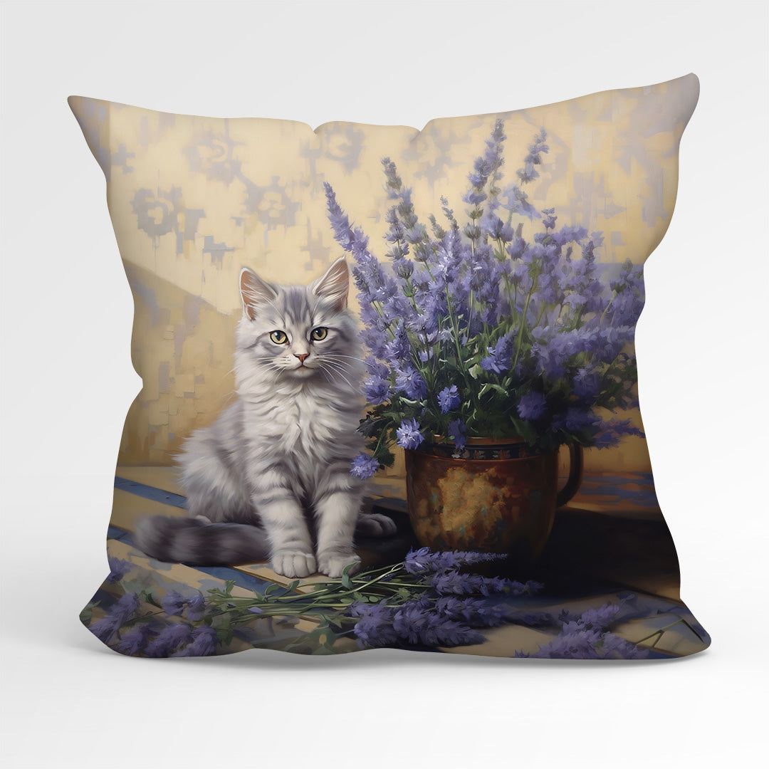 CUSHION Fabric Panel Lavender Cat