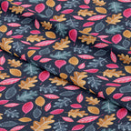 Whimsical Woodland Leaves on Navy Fabric